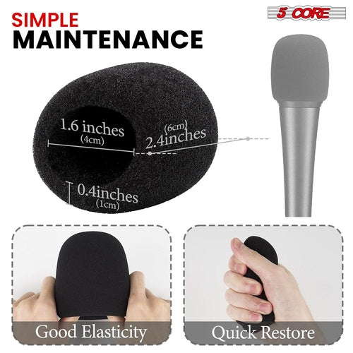 5Core Microphone Cover Soft Foam Mic Windscreen in black, designed for noise reduction and wind protection during recordings