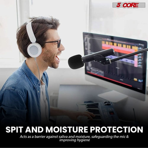 5Core Microphone Cover Soft Foam Mic Windscreen in black, windproof sponge for noise reduction and wind protection during recordings
