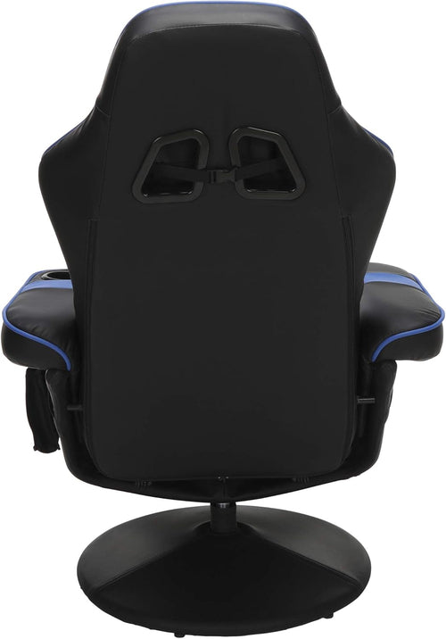 Blue 900 Gaming Recliner with adjustable leg rest, cupholder, plush upholstery, and ergonomic design for gaming comfort.