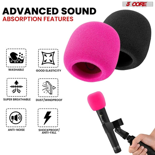 5Core Microphone Cover Soft Foam Windscreen, black sponge for wind noise reduction and improved audio clarity.