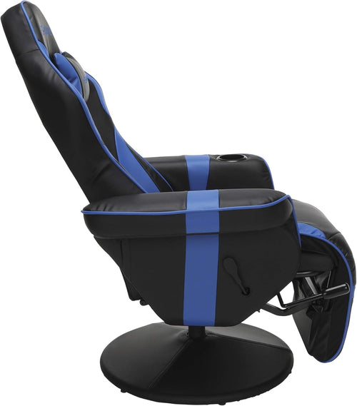 Blue 900 Gaming Recliner with adjustable leg rest, cupholder, plush upholstery, and ergonomic design for comfortable gaming sessions.