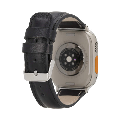 Jackson Leather Bands for Apple Watch 9, Ultra 2 & SE in brown genuine leather with stainless steel clasp for comfortable wear.