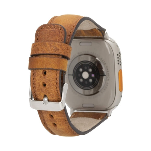 Jackson Leather Bands for Apple Watch 9, Ultra 2 & SE in brown genuine leather with stainless steel clasp for comfort and style