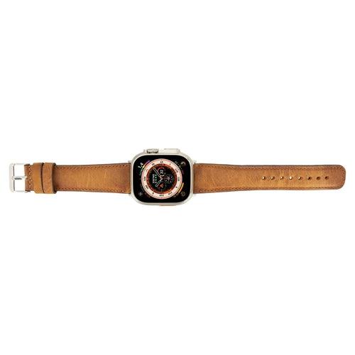 Jackson Leather Bands for Apple Watch 9, Ultra 2 & SE in brown genuine leather with stainless steel buckle, offering comfort and style.