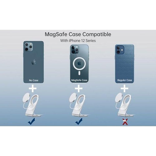 CHOETECH MagLeap Magnetic Wireless Charger & Stand in black with metallic accents charging a smartphone vertically