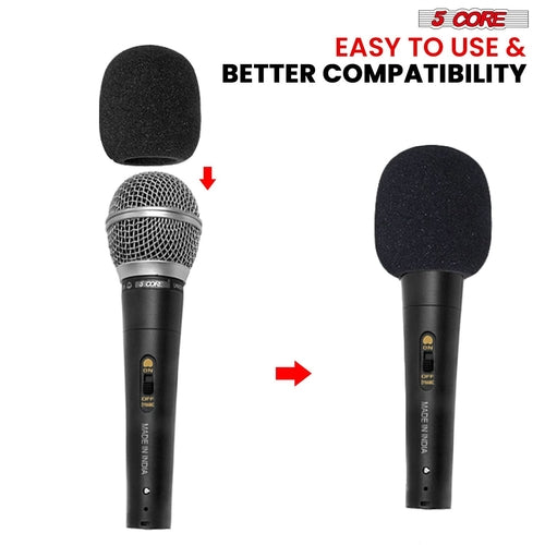 5Core Microphone Cover Soft Foam Windscreen in black, designed for noise reduction and wind protection during recordings