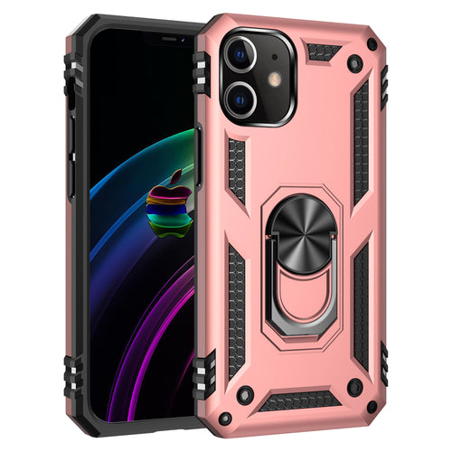Tech Armor Ring Stand Grip Case with Metal Plate for iPhone 12 Mini in black, showing the ring grip and durable protective design.