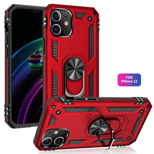 Tech Armor Ring Stand Grip Case for iPhone 12 Mini in black silicone with metal ring for secure grip and stand use.