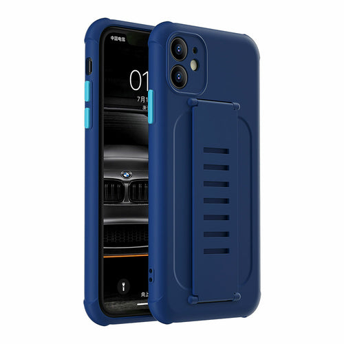 Hand Strap Grip Elastic Slim TPU Protective Case Cover for iPhone 12 in clear transparent material with built-in hand strap for secure hold
