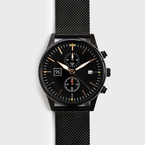 Men's Steel Mesh-Belt Watch with stainless steel band and round black dial, ideal for formal and casual occasions.
