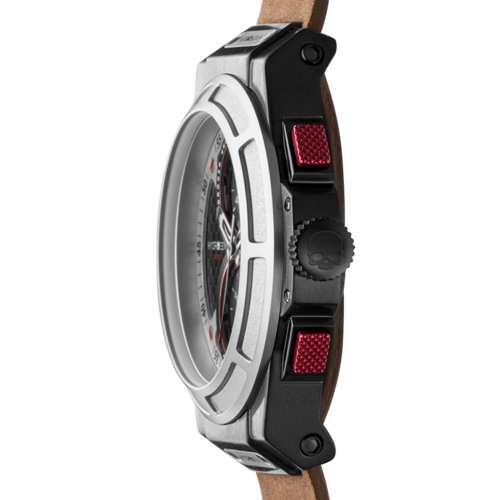 Otto Chrono Silver Black Nato watch with stainless steel case and black nylon strap, featuring chronograph functions and sleek design.