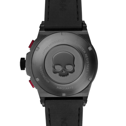 Otto Chrono All Black watch with black stainless steel case and strap, featuring chronograph dials and minimalist design.