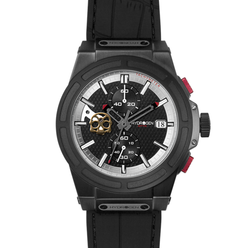Otto Chrono All Black watch with black stainless steel case and strap, featuring chronograph dials and modern sleek design.