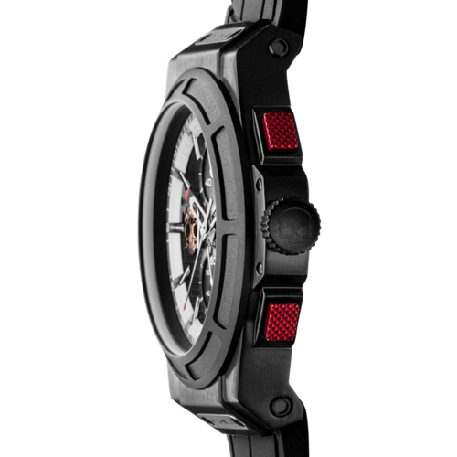 Otto Chrono All Black watch with black stainless steel case and band, featuring chronograph functions and minimalist design.