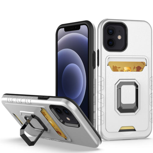 Square Ring Stand with Card Slot Hybrid Case for iPhone 13 Pro Max in black silicone, with built-in ring holder and card slot.