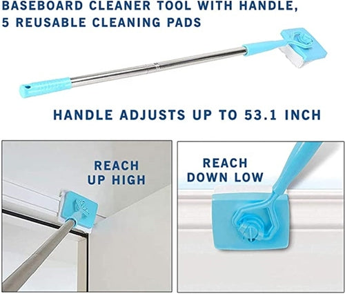 Baseboard Buddy Retractable Household Universal Cleaning Brush Mop with ergonomic handle and adjustable head for versatile floor and wall cleaning.
