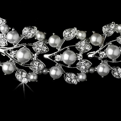 Bridal Wedding Crystal Pearl Fashion Necklace Earrings Jewelry Set with silver-tone finish and sparkling embellishments for special occasions