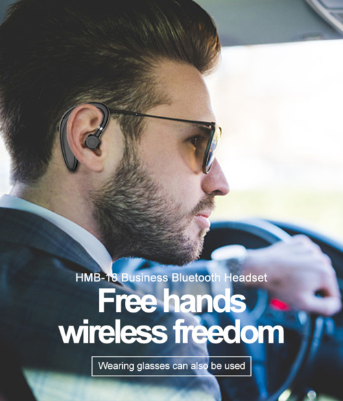 Long Standby Handsfree Wireless Bluetooth 5.0 Headset in black with ergonomic earbud for comfortable handsfree calls