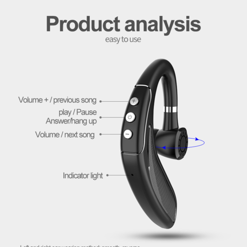 Long Standby Handsfree Wireless Bluetooth 5.0 Headset in black with ergonomic design for comfortable calls and music use.