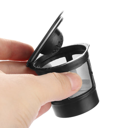 3pcs reusable coffee filter pods with stainless steel spoon, black and silver, for eco-friendly brewing and easy coffee preparation.