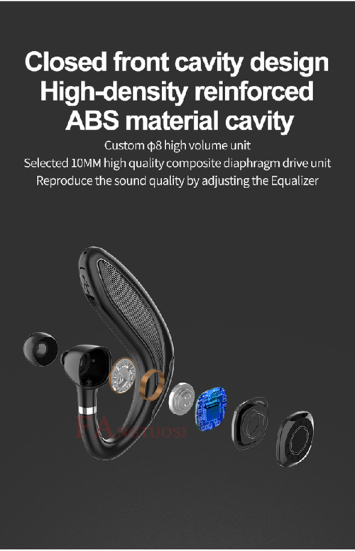 Long Standby Handsfree Wireless Bluetooth 5.0 Headset in black with ergonomic design for comfortable calls and music use.