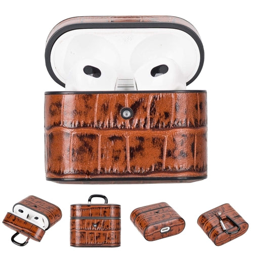 Laramie Leather Case for Apple AirPods 3 in brown genuine leather, offering stylish protection and easy access.