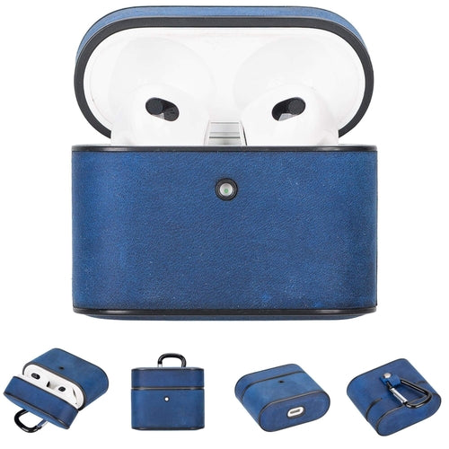Laramie Leather Case for Apple AirPods 3 in brown genuine leather with snap closure and precise charging port cutouts