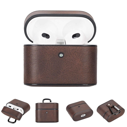 Laramie Leather Case for Apple AirPods 3 in brown genuine leather with precise charging cutouts and easy access.