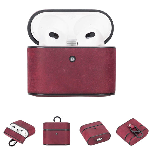 Laramie Leather Case for Apple AirPods 3 in brown genuine leather, showcasing a stylish protective cover with precise cutouts.