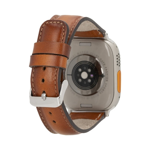 Jackson Leather Bands for Apple Watch 9, Ultra 2 & SE in brown genuine leather with stainless steel buckle, designed for comfort and style.