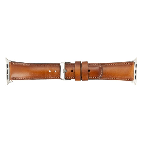 Jackson Leather Bands for Apple Watch 9, Ultra 2 & SE in brown genuine leather with stainless steel clasp for comfort and style.