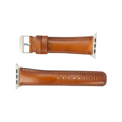 Jackson Leather Bands for Apple Watch 9, Ultra 2 & SE in rich brown genuine leather with stainless steel buckle for a stylish, comfortable fit.