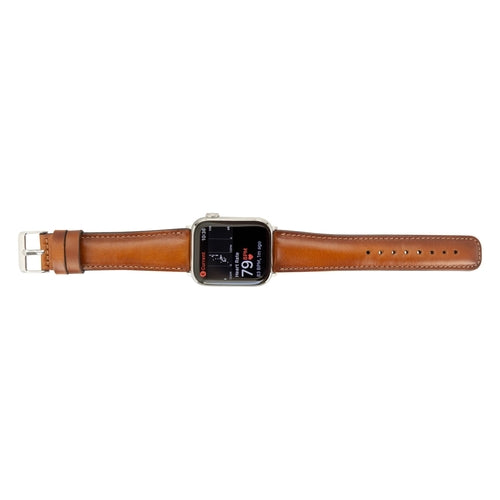 Jackson Leather Bands for Apple Watch 9, Ultra 2 & SE in rich brown genuine leather with stainless steel buckle for a classic look