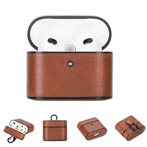 Laramie Leather Case for Apple AirPods 3 in brown genuine leather, offering stylish protection and easy access.