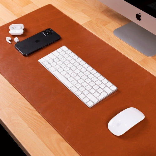 Rawlins Leather Desk Pads in brown, 36x19 and 14.6x31.5 inches, smooth leather surface for desk protection and workspace enhancement.