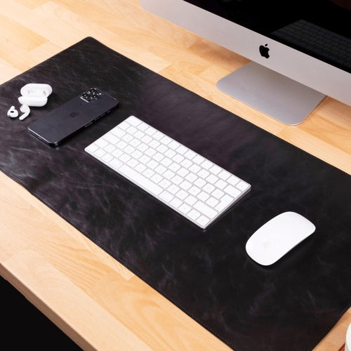Rawlins Leather Desk Pads in black and brown, 36x19 and 14.6x31.5 inches, made of genuine leather for office surface protection
